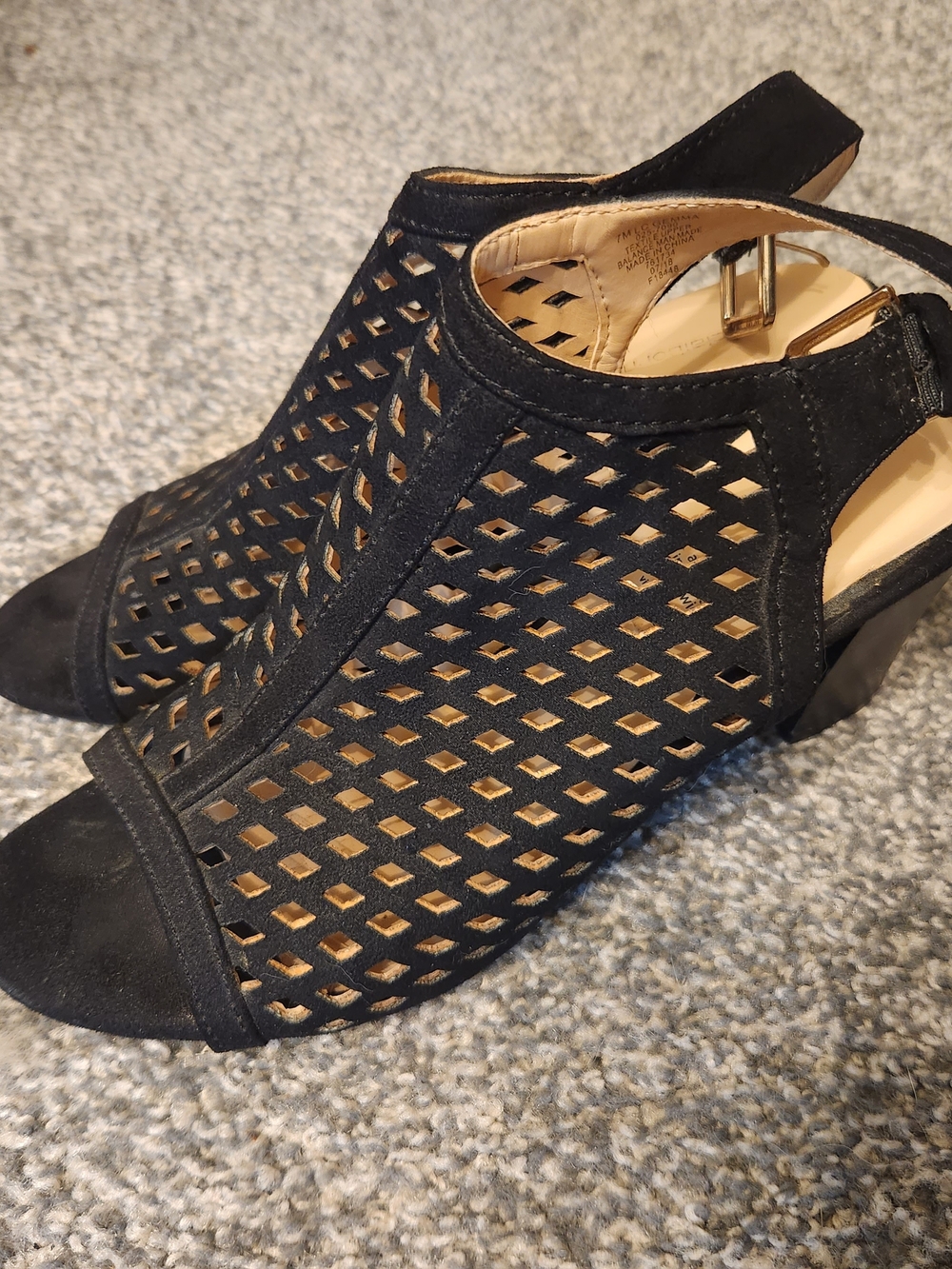 Liz Claiborne Black Laser-Cut Peep-Toe Slingback Heels